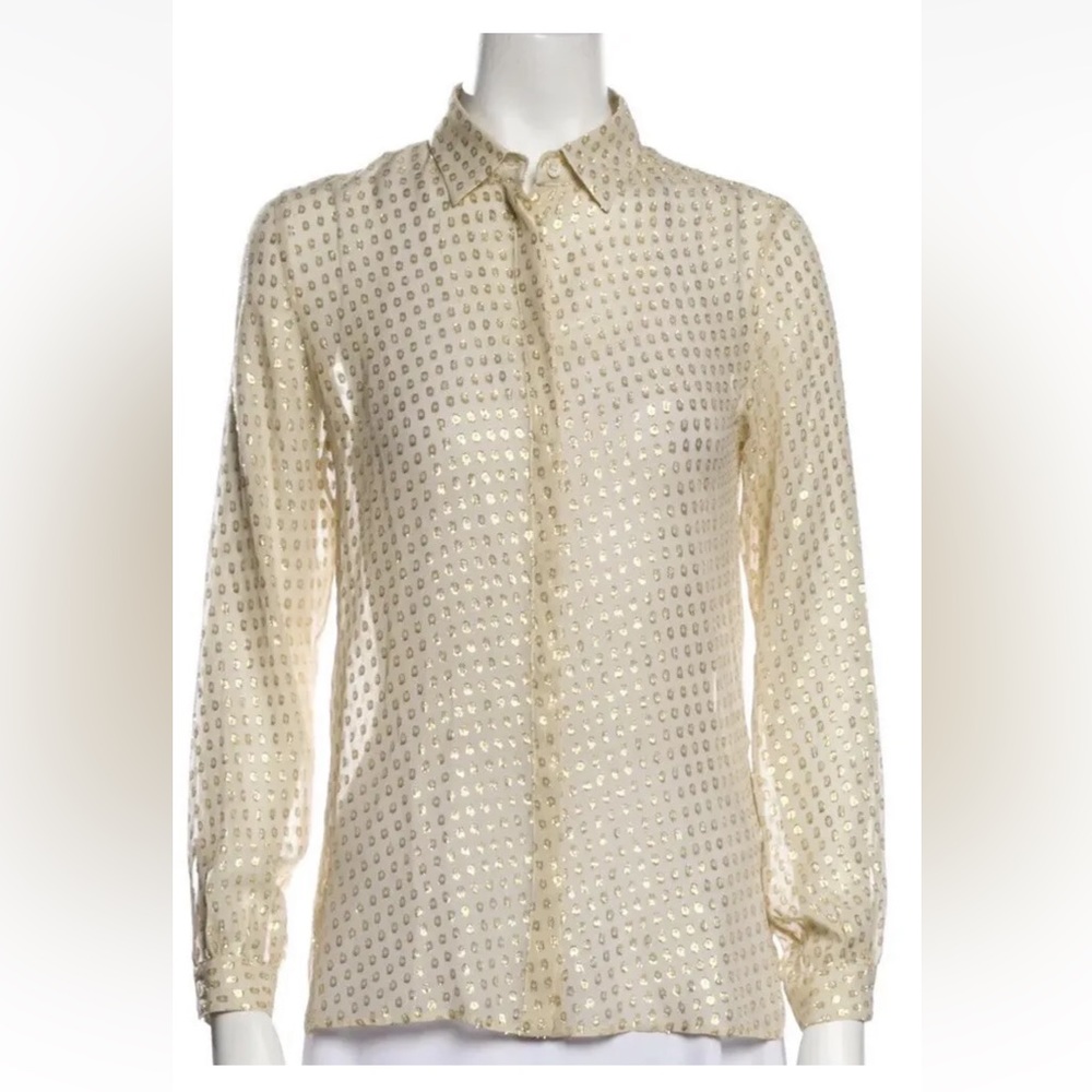 Etro silk blouse top button shirt gold metallic cream beige xs 2 38 extra small
